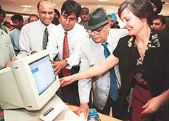 Lieut-Gen J.F.R. Jacob (retd), Administrator, UT, launches the IT learning resource centre at British Library, Sector-8, Chandigarh, on Tuesday. 