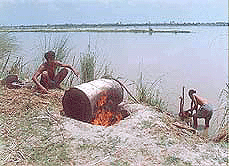 An illicit liquor distillation unit which was seized by officials of the Police and Excise Departments during a special operation in the Mand area in Jalandhar district.