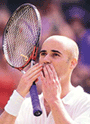Andre Agassi of the U.S.A. acknowledges the crowd after his victory over Peter Wessels of the Netherlands at  Wimbledon on Tuesday.