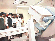 Mr Parkash Singh Badal, Chief Minister of Punjab, inspects the gamma camera after inaugurating the multi-speciality OPD and medical centre of Fortis Heart Institute at SAS Nagar on Thursday. 