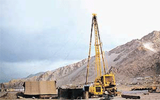 Drilling of a bore well in progress at Spiti