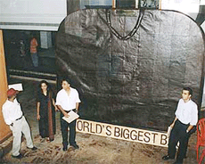 A giant leather bag is displayed in Pondicherry on Saturday. 