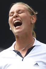 Austria's Barbara Schett reacts during her match with Jelena Dokic of Yugoslavia at the Wimbledon Championships on Saturday.