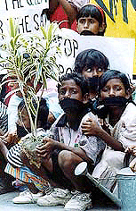 Children protesting against falling of trees in Kolkata on Wednesday.