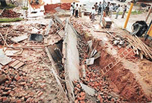 The roof of a booth in Sector 6, Panchkula, which collapsed following a heavy downpouron Thursday evening 
