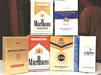 Various brands of contraband cigarettes that are available freely in the city markets. 