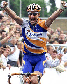 Rabobank rider Marc Wauters of Belgium celebrates as he wins the 218km second stage of the Tour de France from Calais northern France to Antwerp in Belgium on Monday.