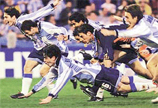 Argentinas under-20 soccer team celebrates after beating Ghana in the final of the FIFA World Youth Championship in Velez Sarsfield Stadium on Sunday.