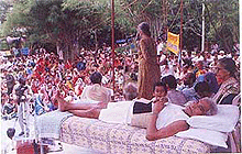 Kasravad: Noted social worker Baba Amte on dharna for Narmada Satyagraha against big dams on Monday. 