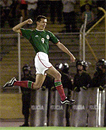 Mexico's Jared Borgetti celebrates his goal against Brazil in their first match of the Copa America played in Cali's Pascual Guerrero stadium on Thursday. 