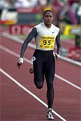 Marion Jones of the USA sprints to win the womens 100m race during the Bislett Games at Bislett Stadium in Oslo on Friday.
