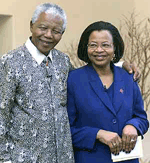 South African former President Nelson Mandela and his wife Graca Machel talk to the media at his office in Houghton, Johannesburg, on Wednesday. 