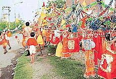 A halting place for Kaanwarias, who are returning to their native places from Hardwar, along a road at Panchkula on Wednesday.