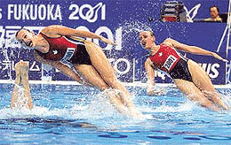 Canadian synchronised swimming team performs in the team free routine preliminary round of the ninth FINA World Swimming Championships in Fukuoka on Wednesday.