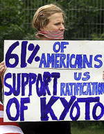 A member of a US Greenpeace delegation protests against the role of the United States at the international climate protection conference in Bonn on Thursday. 