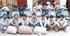 Seven persons who were arrested from Khandoor village on Thursday on drug-trafficking charge.