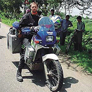 Mr Rene Tel, a Dutch national, who is on a world tour on his bike in Ludhiana on Friday.