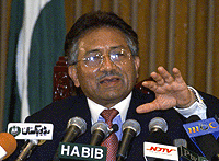 General Pervez Musharraf at a news conference in Islamabad on Friday.-- Reuters photo