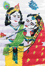 Painting of Lord Krishna adorns a snake temple in Himachal 