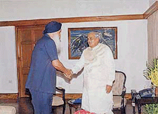 Punjab Chief Minister Mr Parkash Singh Badal meets Prime Minister Mr Atal Behari Vajpayee 