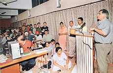Dr Inder Verma delivers a lecture on Genes, genetics and gene therapy at Panjab University in Chandigarh on Monday.