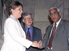 US Assistant Secretary of  State for South Asia Christina B Rocca shaking hands with Subodh Bhargava