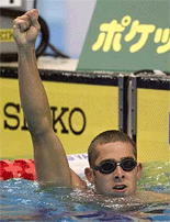 Randall Bal of the United States reacts after winning the mens 50 metre backstroke final at the ninth World Swimming Championships in Fukuoka on Wednesday.