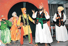 Artistes perform in a play Tajposhi in Punjab Kala Bhavan, Sector 16, Chandigarh, on Thursday.