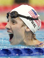 Kristy Kowal of the USA reacts after winning silver medal in the womens 50m breaststroke final at the 9th World Swimming Championships in Fukuoka on Friday.