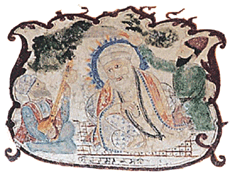 A panel depicting Guru Nanak with Bala and Mardana.
