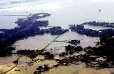 An aerial view of a marooned village in Cuttack district of Orissa.