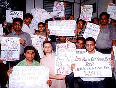 Friends of British Council Library at a dharna in protest against the closure of the 40-year-old library.