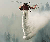 A Skycrane helicopter drops 2,000 gallons of water on a forest fire in the Indian Paintbrush subdivision near the resort town of Jackson, Wyoming on Saturday. 