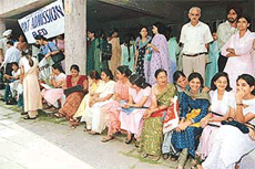 Candidates for the B.Ed (UT pool) admissions await their turn for counselling on Panjab University campus, Chandigarh, on Tuesday.