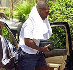Mike Tyson arrives to work out at the Madison Boxing Gym in Phoenix.