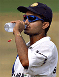 Saurav Ganguly takes a break during a training session in Colombo on Saturday.