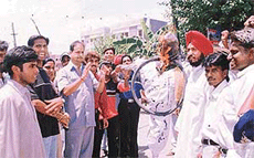 DYC activists led by its president, Mr Parminder Mehta, took out a march and burnt an effigy of Mr Lal Krishan Advani in protest against the killing of 17 persons in Doda district in Jammu and Kashmir.