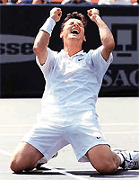 Romania's Andrei Pavel celebrates after defeating Australia's Patrick Rafter 7-6 (3), 2-6, 6-3 in the final of the Tennis Masters Series in Montreal on Sunday.
