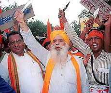 Activists of various social and religious parties demonstrating near the Pakistan High Commission in New Delhi on Tuesday.