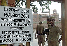 Indian para-military troopers stand guard by the main entrance to the Red Fort complex in New Delhi on Wednesday.