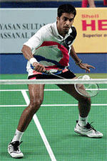 India's Pulella Gopichand returns a backhand.