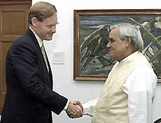 Prime Minister Atal Behari Vajpayee meets with U.S. Trade Representative Robert Zoellick in New Delhi on Friday. 