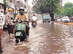 This is what Bank street near Vishwakarma Chowk in Ludhiana looks like after a downpour.