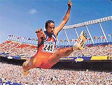 Cuba's Ivan Pedroso competes in the men's long jump final at the World Track & Field Championships at Commonwealth Stadium in Edmonton, Alberta on Saturday.