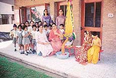 Students of Saupins School, Sector 32-D, after they planted trees in the sectors community park to celebrate the spirit of Independence Day and Janmashtami, in Chandigarh on Monday.