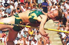 Hestrie Cloete of South Africa flies through the air during the women's high jump final at the 8th IAAF World Championships in Athletics in Edmonton on Sunday.