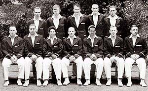 A digitally-manipulated photo showing cricket great Sir Donald Bradman's 'dream team' is shown from the cover of the book titled ' Bradman's Best' which was launched in Sydney on Monday.