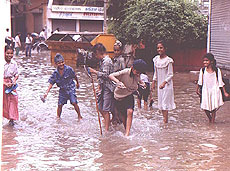 Children enjoy the flooding