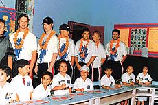 Members of the English Roller Skating Association at a classroom in KB DAV, Sector 7, Chandigarh.