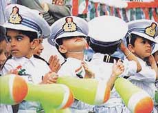 Tiny tots of a local school participate in the Independence Day function.